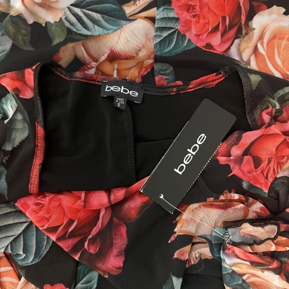 bebe Black Square Neck Long Sleeve Mesh Midi Dress - Picture 8 of 8